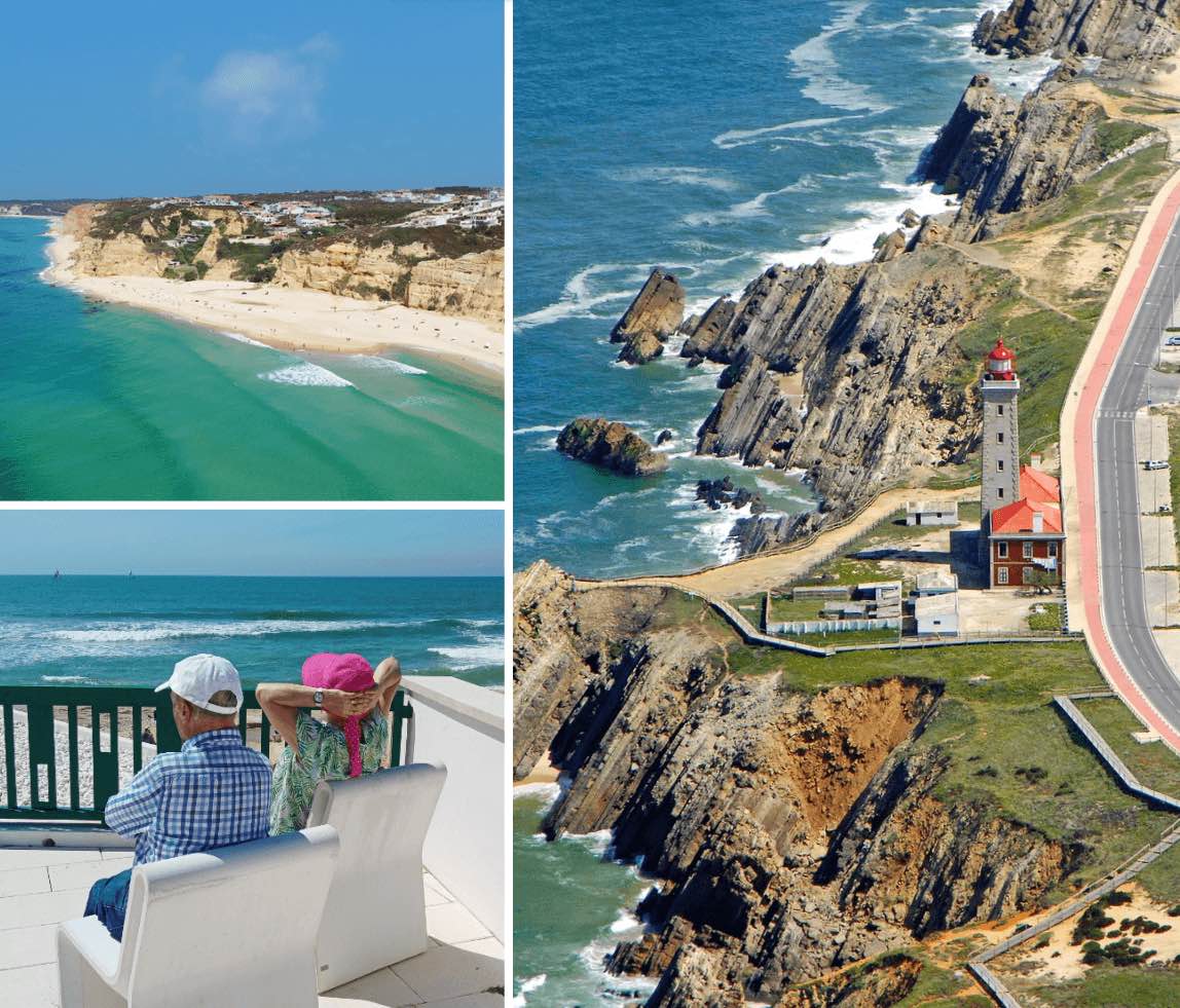 Sao Pedro de Moel lighthouse coastal cliffs Vale Furado Beach Silver Coast Portugal
