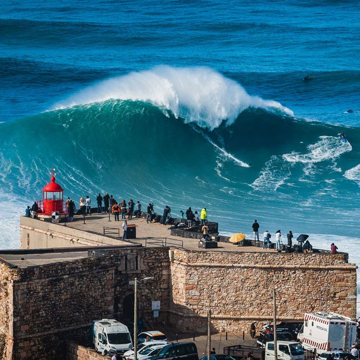 Nazare giant wave surfers in Portugal