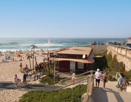 Restaurant on the sand of Foz do Arelho beach in Portugal 